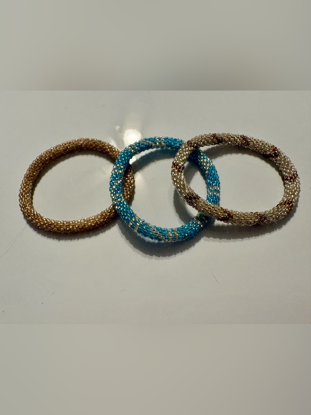 Handmade Beaded Blue and Gold Bracelet Set